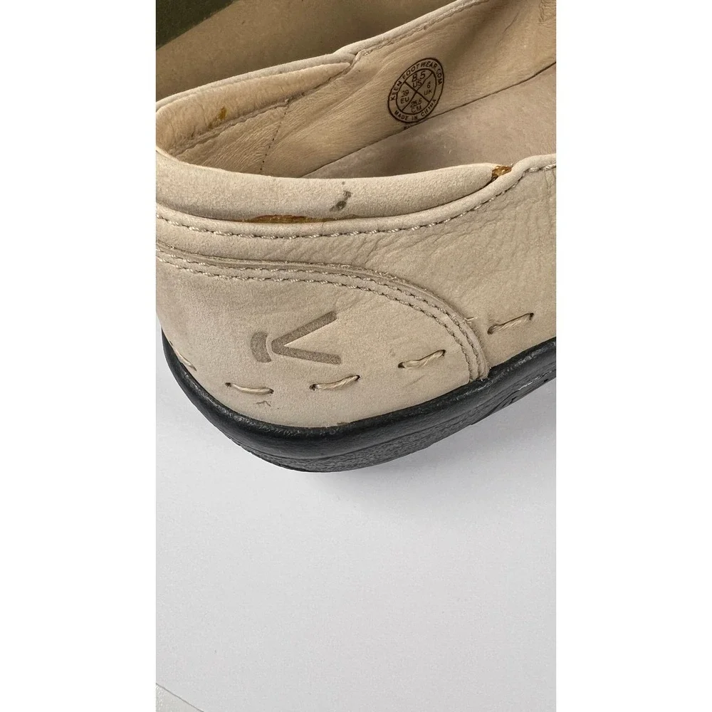 Keen Mary Jane Shoes Beige Leather Floral Leaf Applique Comfort Flats Womens 8.5